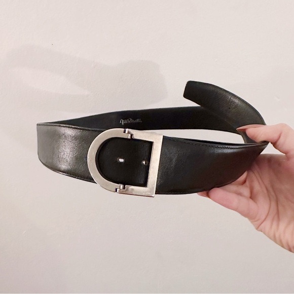 Eli Rossetti Black Leather Belt with Silver Buckle - Picture 5 of 5